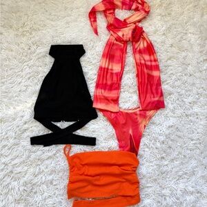 SHEIN Black, Pink, and Orange Bodysuit Set